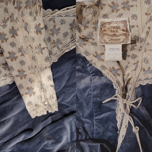 Blue Velveteen Rose Corset Gunne Sax Maxi - Picture 2 of 3